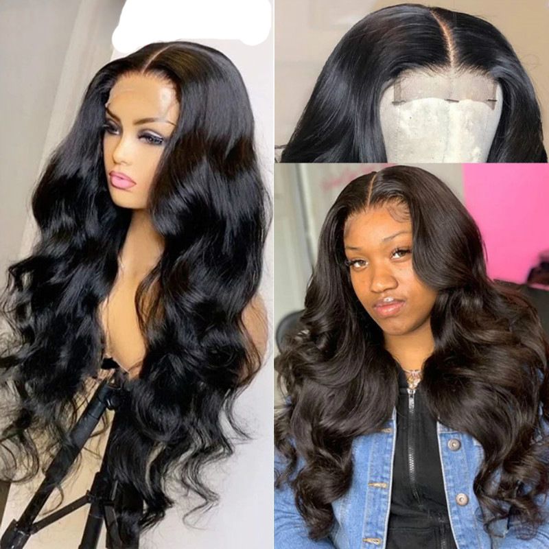 The wig woman has long curly hair with big waves in the middle