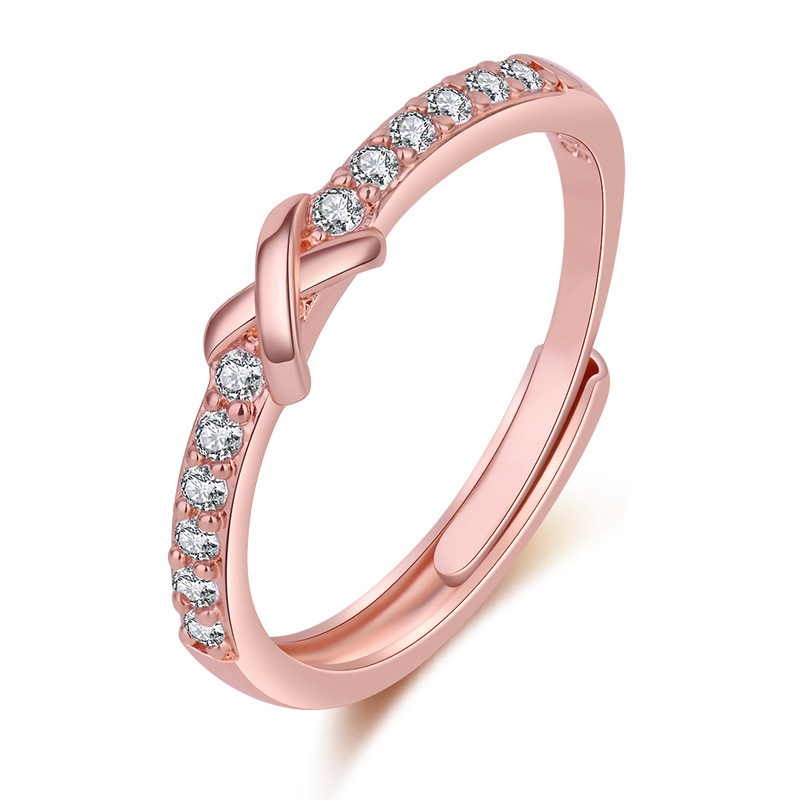 J165 Women Zircon Crossed Rose Gold Opening Adjustment Ring Jewelry