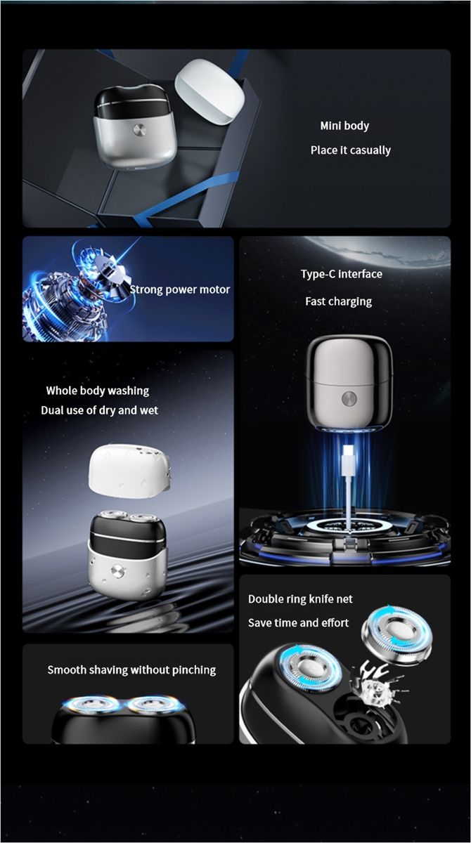New mini electric shaver, fully washable with dual magnetic heads, suitable for home use and portable, men's facial hair trimmer