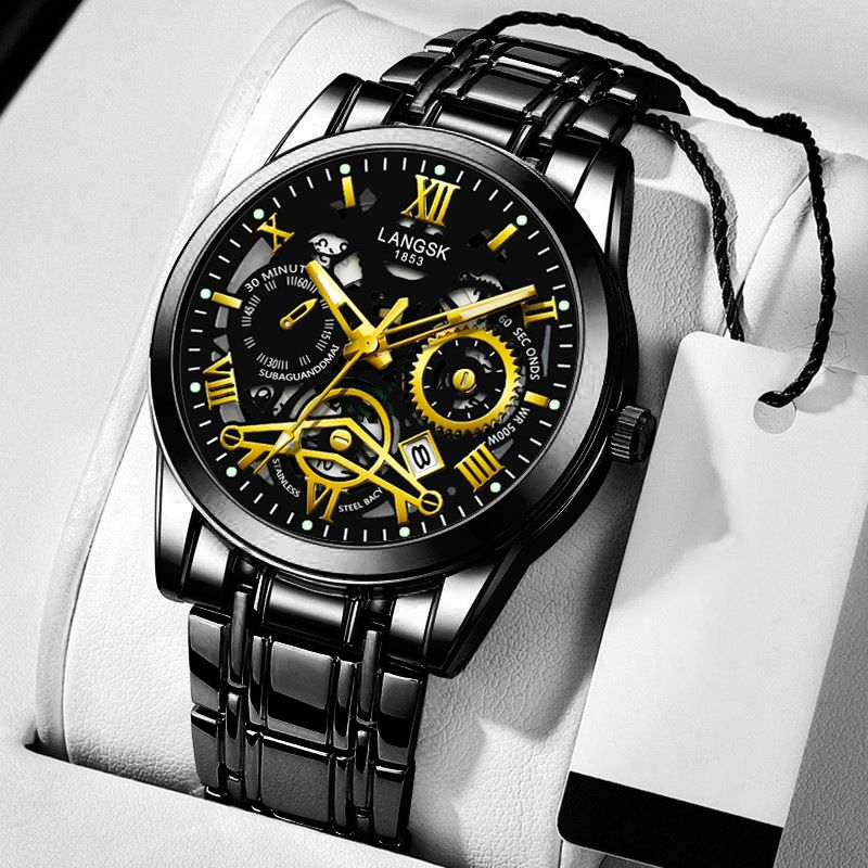 Quartz Mens Watches Stainless Steel Waterproof Watches for Men,Night Light Calendar Chronograph Watch for Men