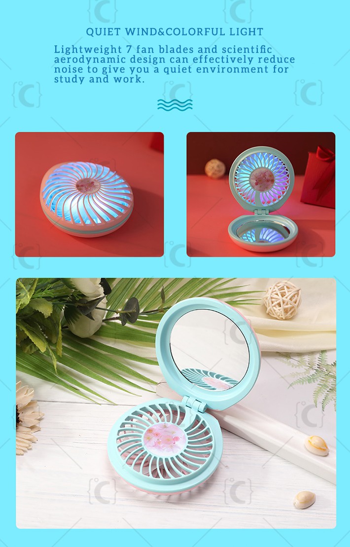  
Tospino,LED, color, makeup, mirror, portable, hand-held, mini, mirror fan, 3 gear speed rechargeable with color LED light