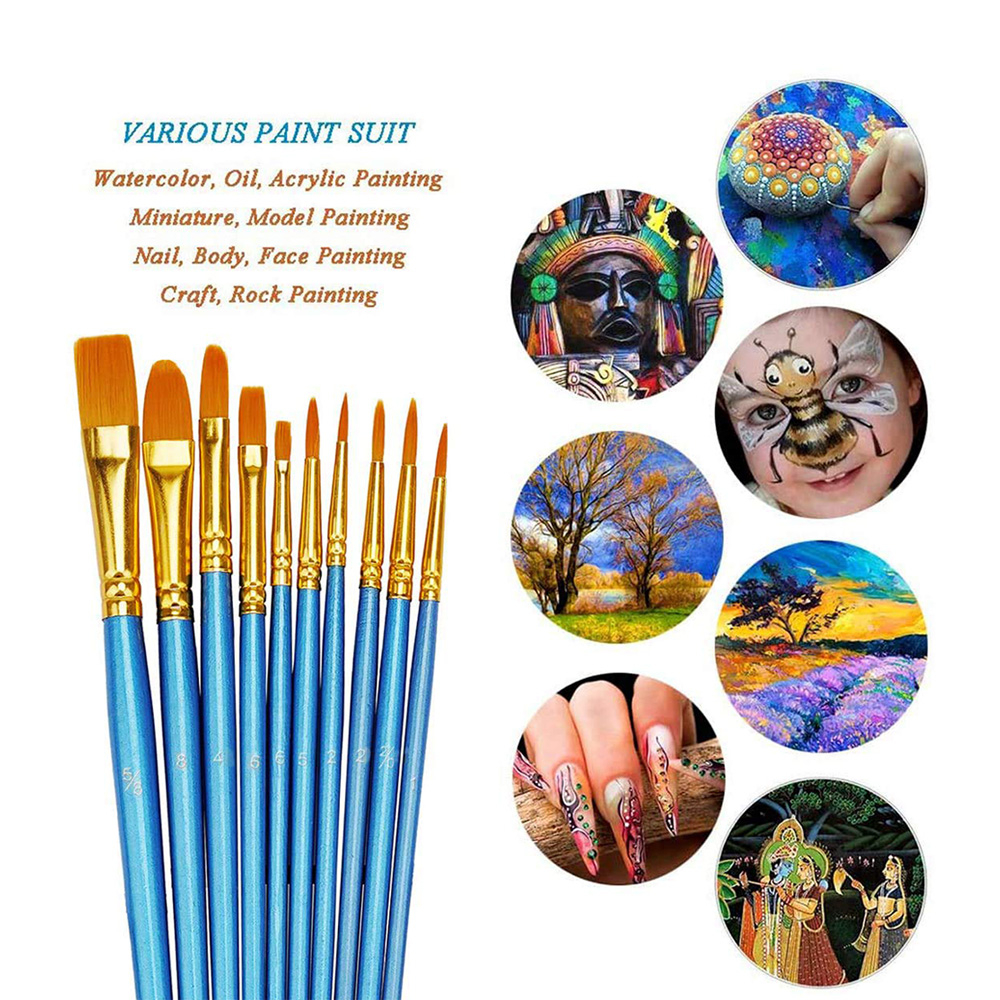 Paint Brush Set, 10pcs Round Pointed Tip Nylon Hair Artist Detail Paintbrushes, Professional Fine Acrylic Oil Watercolor Brushes for Face Nail Body Art Craft Model Miniature Painting