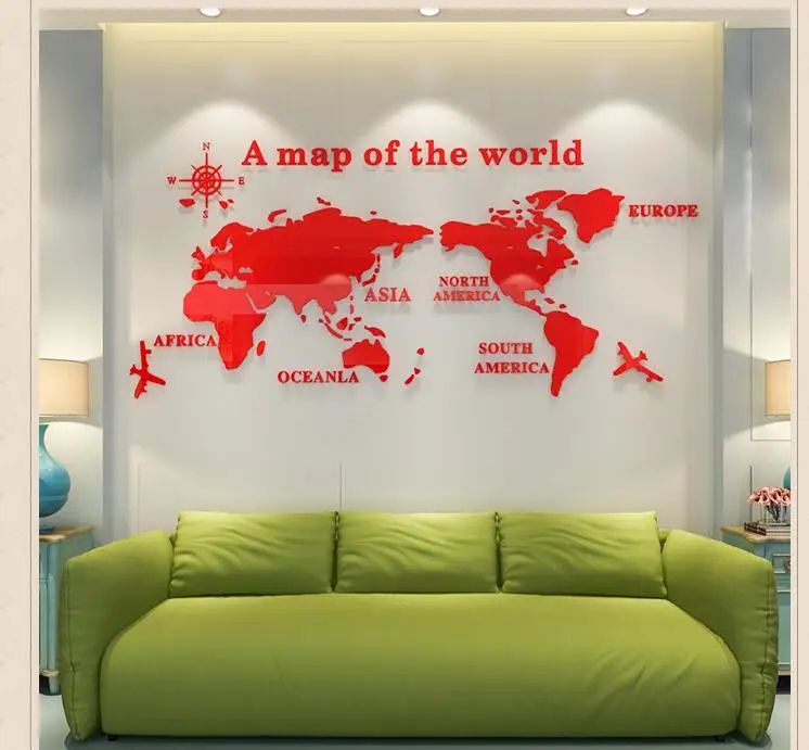 Mirror World Map Acrylic 3D Wall Stickers, Living Room, Bedroom, Office, Home Decor