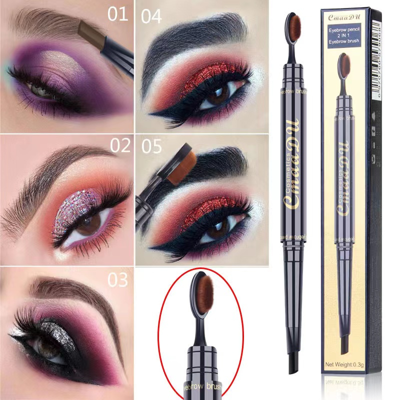 CmaaDu Double Head Waterproof Lasting Pigments Tattoo Eye Brow Pen Eyebrow Pencils with oval Brush Eyes Makeup 5 Colors 