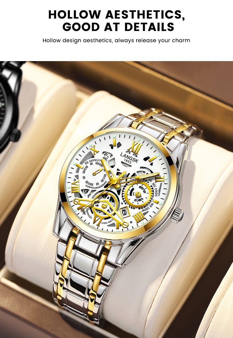 Quartz Mens Watches Stainless Steel Waterproof Watches for Men,Night Light Calendar Chronograph Watch for Men