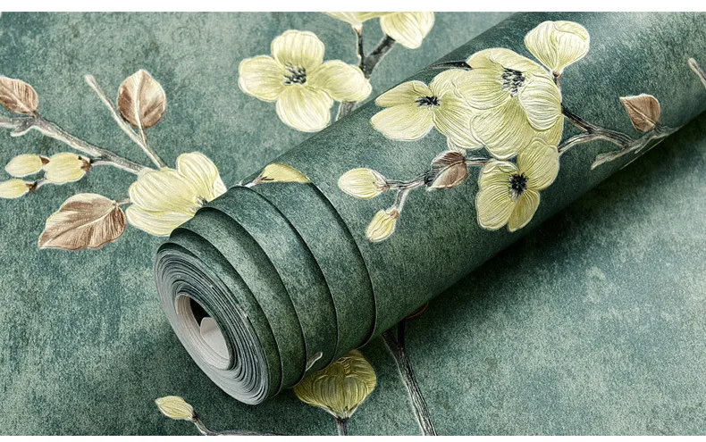 Green 3d Floral Embossed Wallpaper Living Room Bedroom Home Decor Wall Paper Roll Wedding Room Wall Covering Solid Flower Murals
