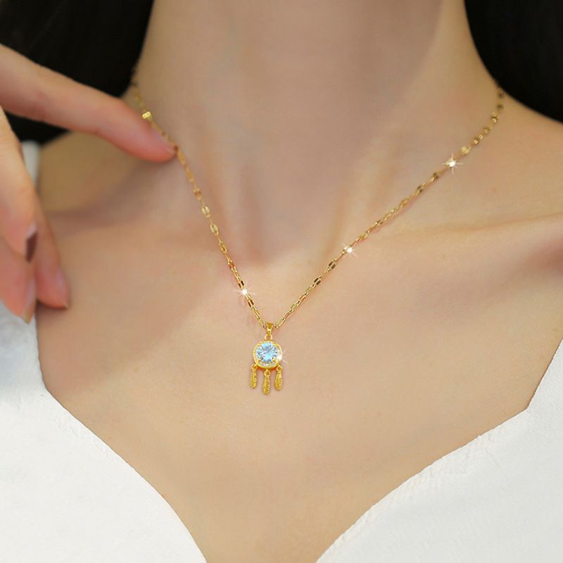 Ins‑Style Dreamcatcher Pendant Necklace For Women, Micro Pave Zircon With Feather Tassel Decor Clavicle Chain, Niche Elegant Fashion Jewelry Gift For Daily Party Dating Wear
