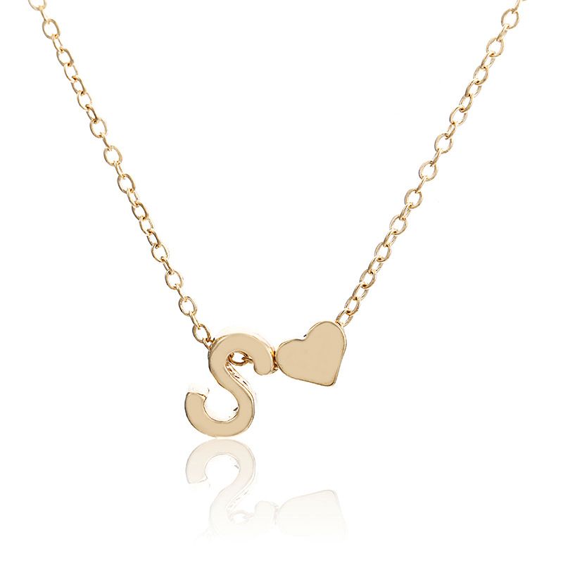 New simple peach heart-shaped letter necklace, elegant and versatile 26-letter original heart clavicle chainS