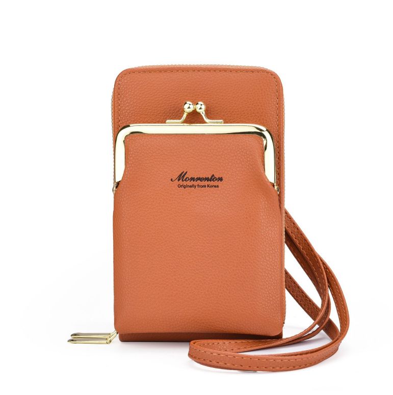 New cell phone bag female simple Korean version purse double zipper bag lychee pattern single shoulder shoulder bag female