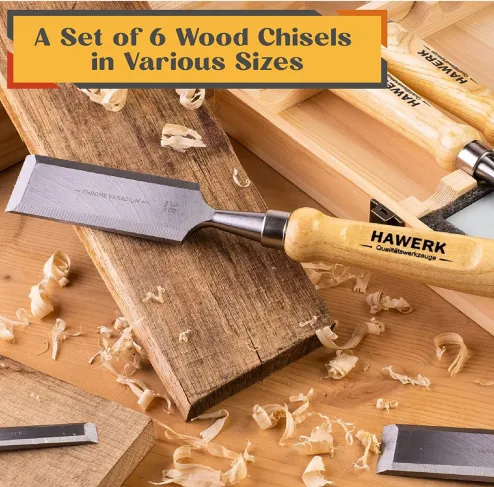 HAWERK Wood Chisel Sets - Wood Carving Chisels with Premium Wooden Case -  Includes 6 pcs Wood Chisels & 2 Sharpening Stones 