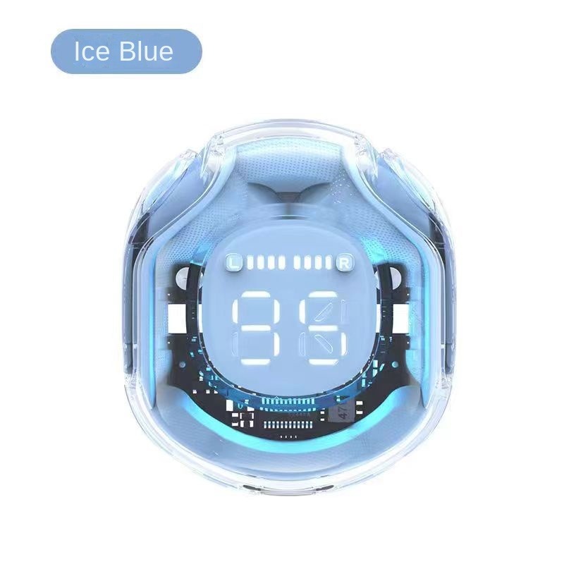 New sports Bluetooth HK6 headphones transparent digital display long battery life transparent second-generation noise reductionblue
