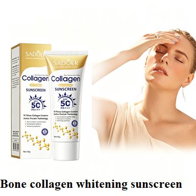 SADOER Collagen Sunscreen SPF 50+ PA+++, 40g Whitening & Hydrating Sun Protection Lotion, Anti-Aging Full Spectrum UV Isolation Cream for Face & Body, Daily Sunblock for All Skin Types