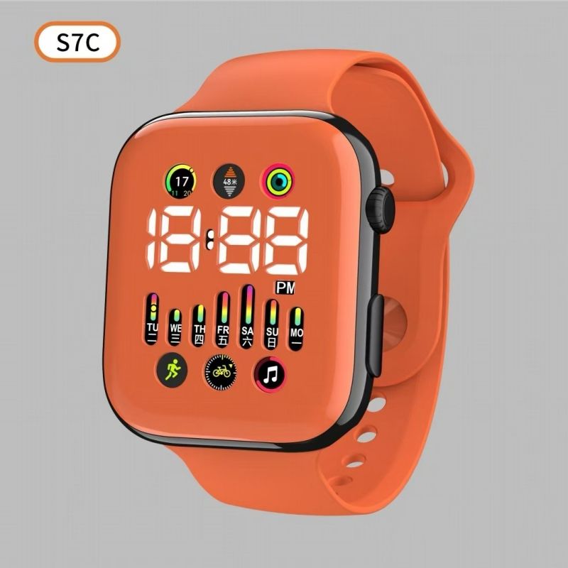 S7C Fashion Digital LED electronic watch Square shaped digital sports button watch waterproof large screen Wrist Watch 