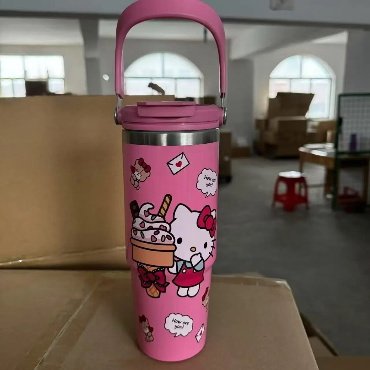 Sanrio new thermal cup, large capacity, high-end appearance, ice boss cup, stainless steel straw, 2025 water cup for girls01#