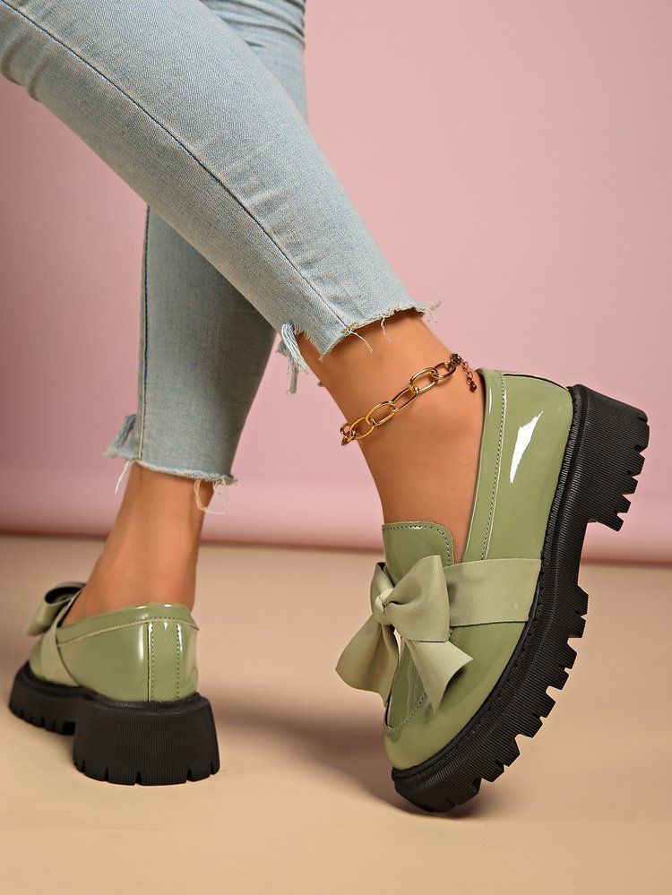 Women's Wide Width Loafers 2025 British Style Flat Shoes Slip-On Ballet Flats with Bow Detail Black Genuine Leather