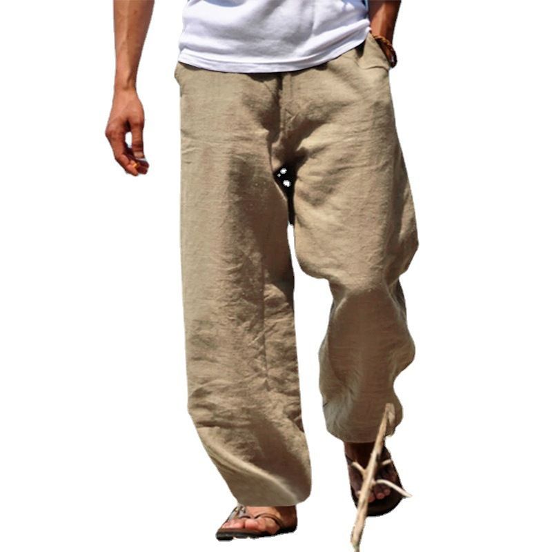 Men's Bottoms Pants Casual Spring Summer Men's Loose Pants European American Solid Color Thin Cotton Linen Casual Straight Leg Pants