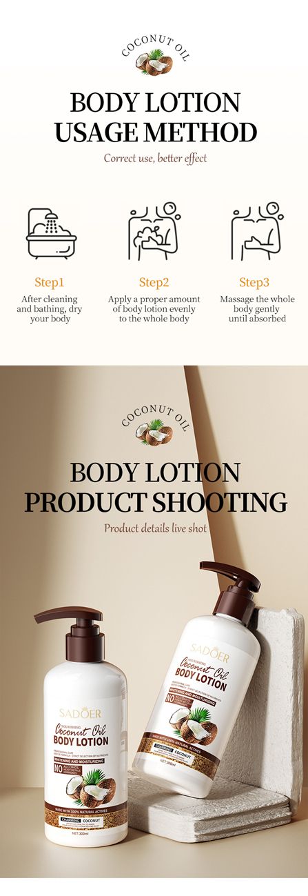 SADOER Coconut Nourishing Body Lotion,Moisturizing Nourishing Skin Beauty Body Lotion