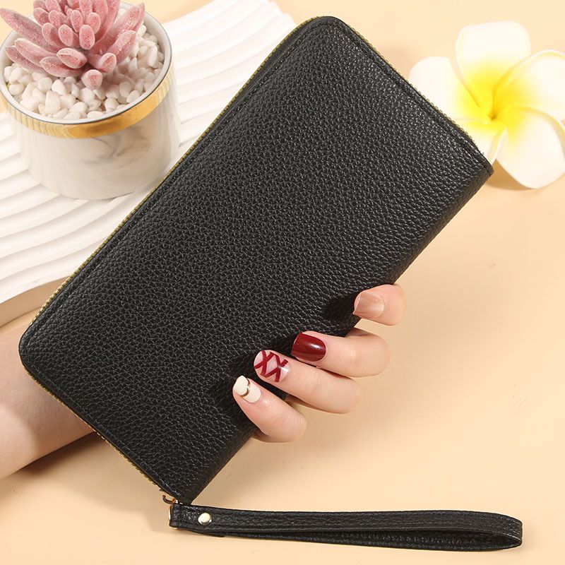 Leather Women's Wallet Solid Color Wristlet  Fashion Long Clutch Coin Purse Large Capacity with Phone Holder & Zip Closure Choose Your Colour