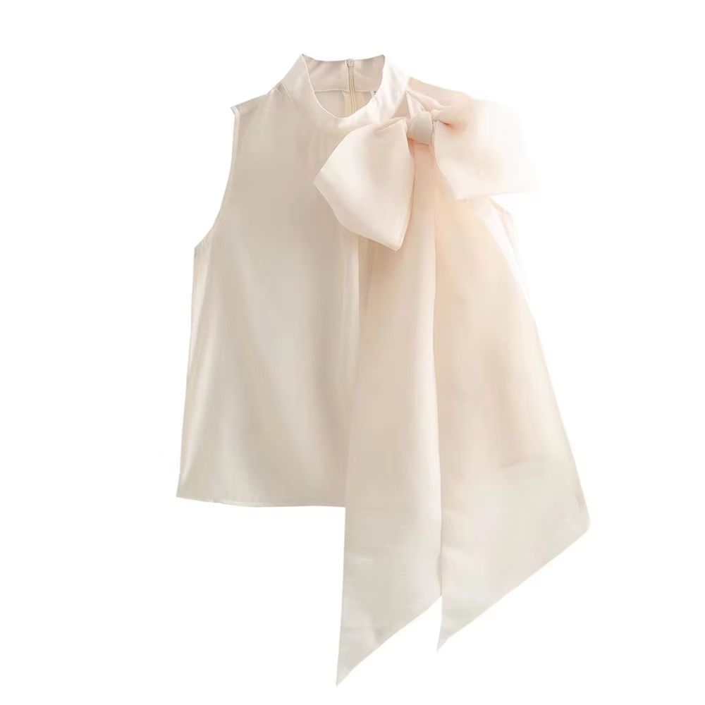 8673 Spring New Product Women's Fashion and Casual Versatile Top with Large Ribbon Sleeveless Top