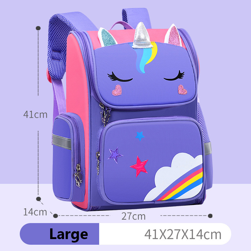 L3001 3D Unicorn Primary School Bags for Girls Cute Waterproof Kids Bag School Student Cartoon Unicorn Girl 6-12 Children BackpackPurple