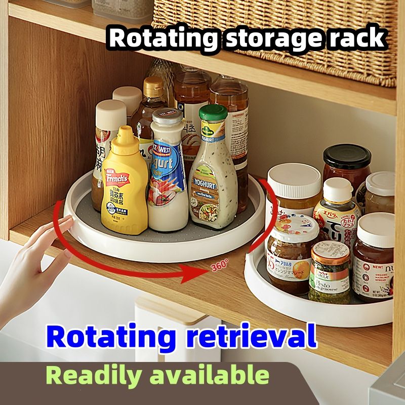 Rotating storage rack CRRSHOP Kitchen seasoning storage rack, rotatable turntable, desktop organizer box, storage rack