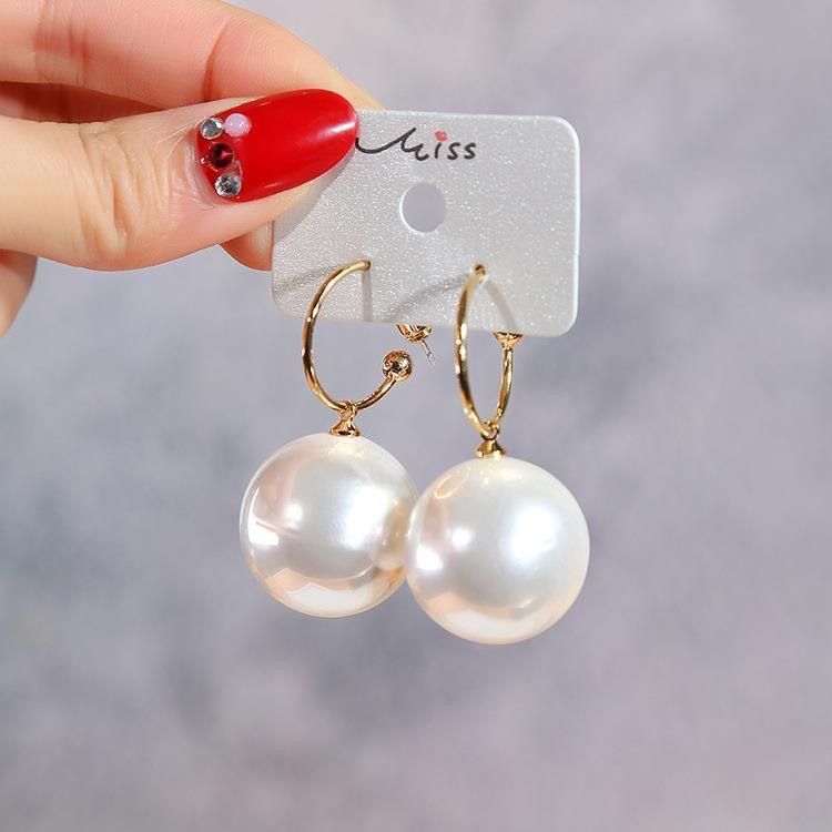 H Women's Simple Pearl Band Stud Earrings Jewelry Gift