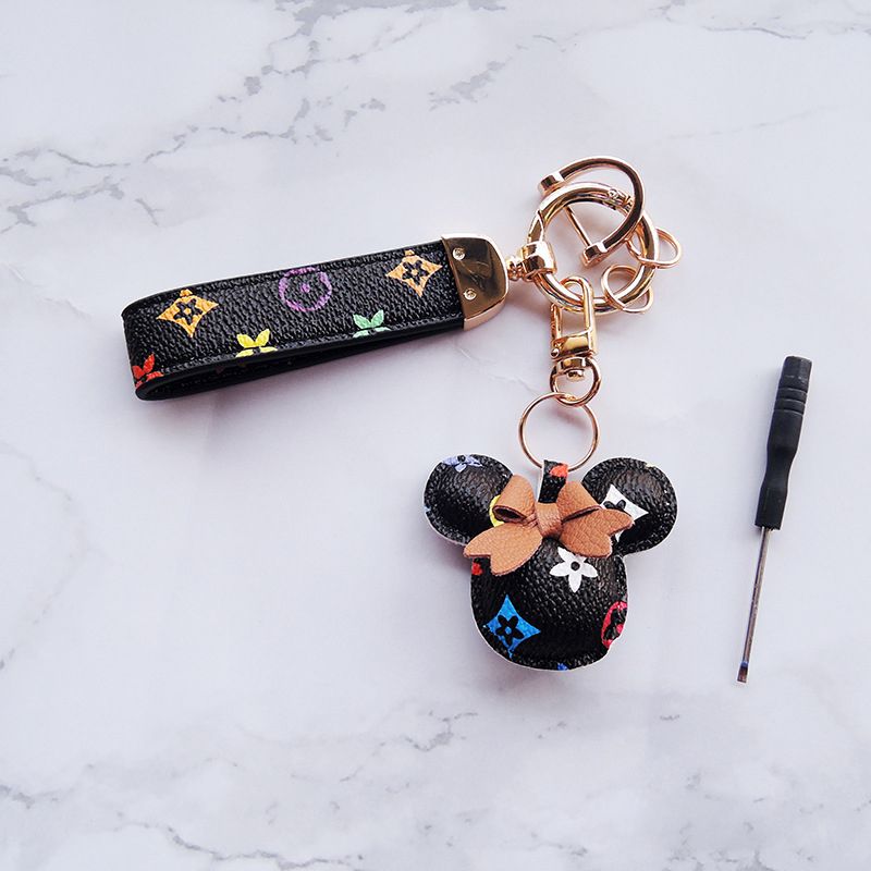 New PU Leather Mouse Keychain Female Fashion Tassel Hair Ball Wild Bag Pendant4
