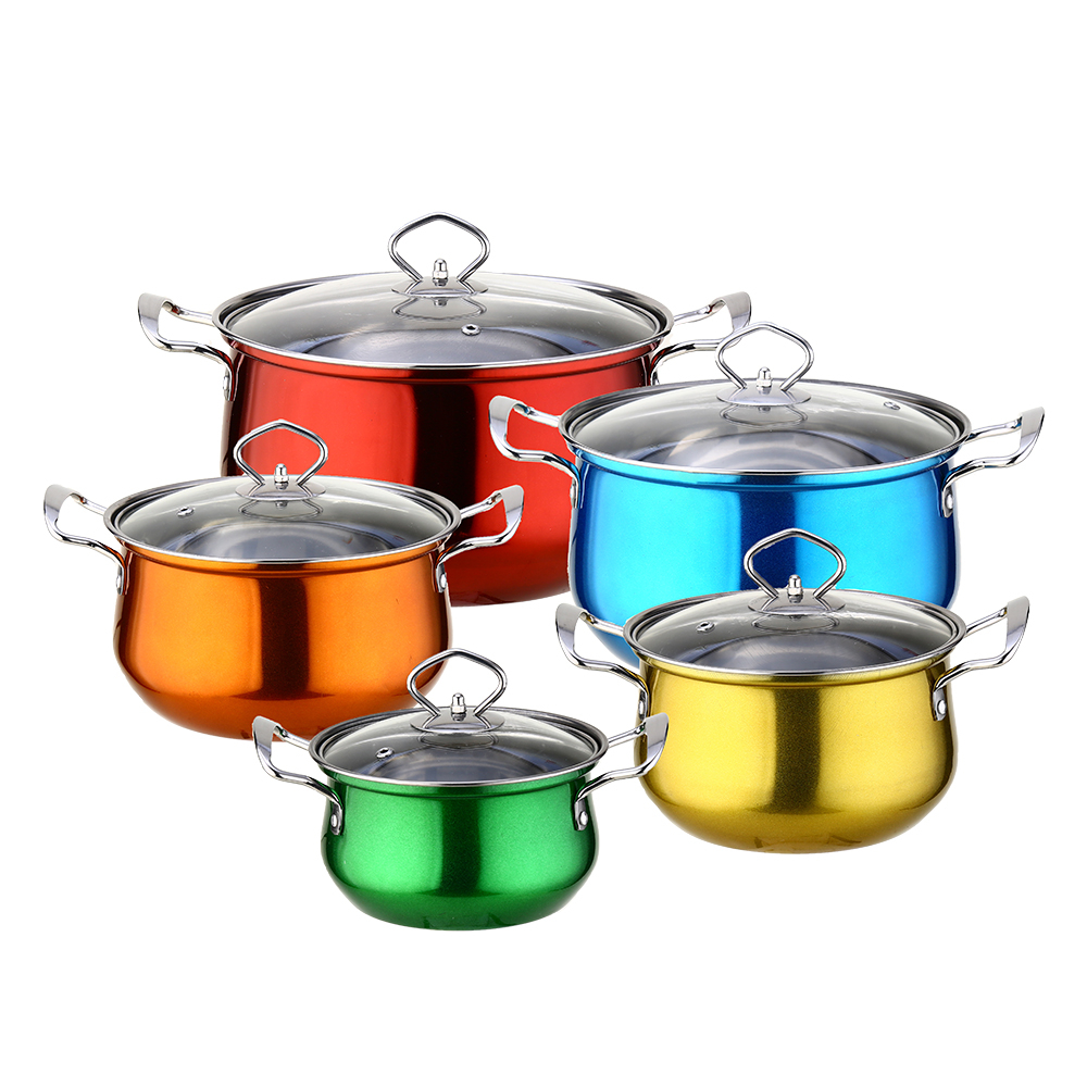 Multifunctional Stainless Steel Pots Set, 5 Piece Colorful Cookware Set for Soup, Simmering, Stew,etc. Induction Safe Cooking Pot with Lid