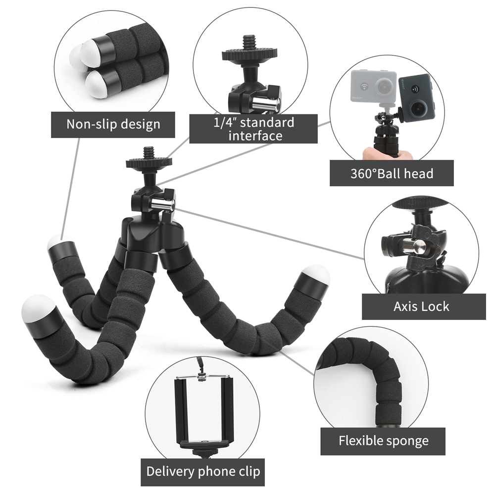 Mini Flexible Sponge Octopus Tripod Selfie Stick Expanding Tripod Stand For Mobile Phone bracket Camera With Phone Clip Holder