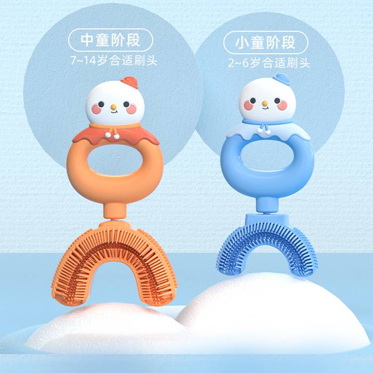 GXH555 Snowman Kids U Shaped Toothbrush Food Grade Silicone Soft Bristle 360°Manual Toothbrush for Children Training Oral Cleaning Toddler Age 2-6 Extra Soft