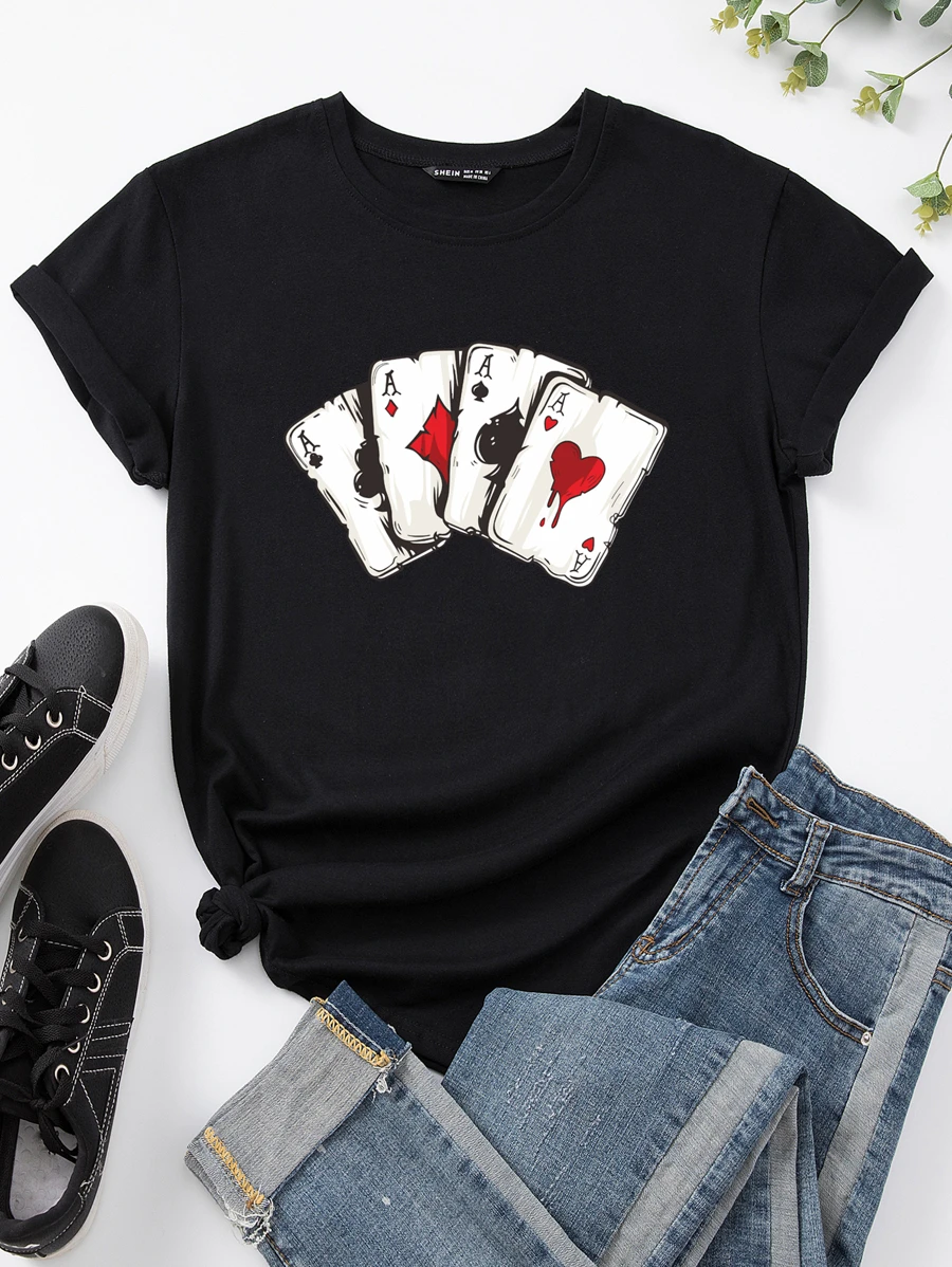 DX0112# Playing Card Print  Tee T-Shirt