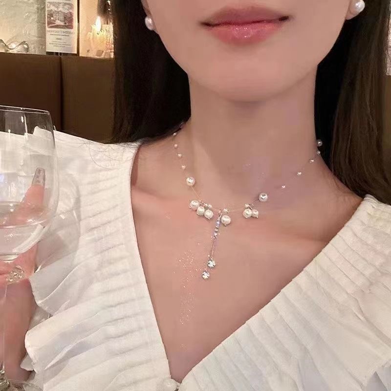 Various styles of fashion new pearl party necklace fashion high-end temperament clavicle chain net celebrity necklace clavicle chain niche dress accessoriesMermaid's Tears Pearl Necklace