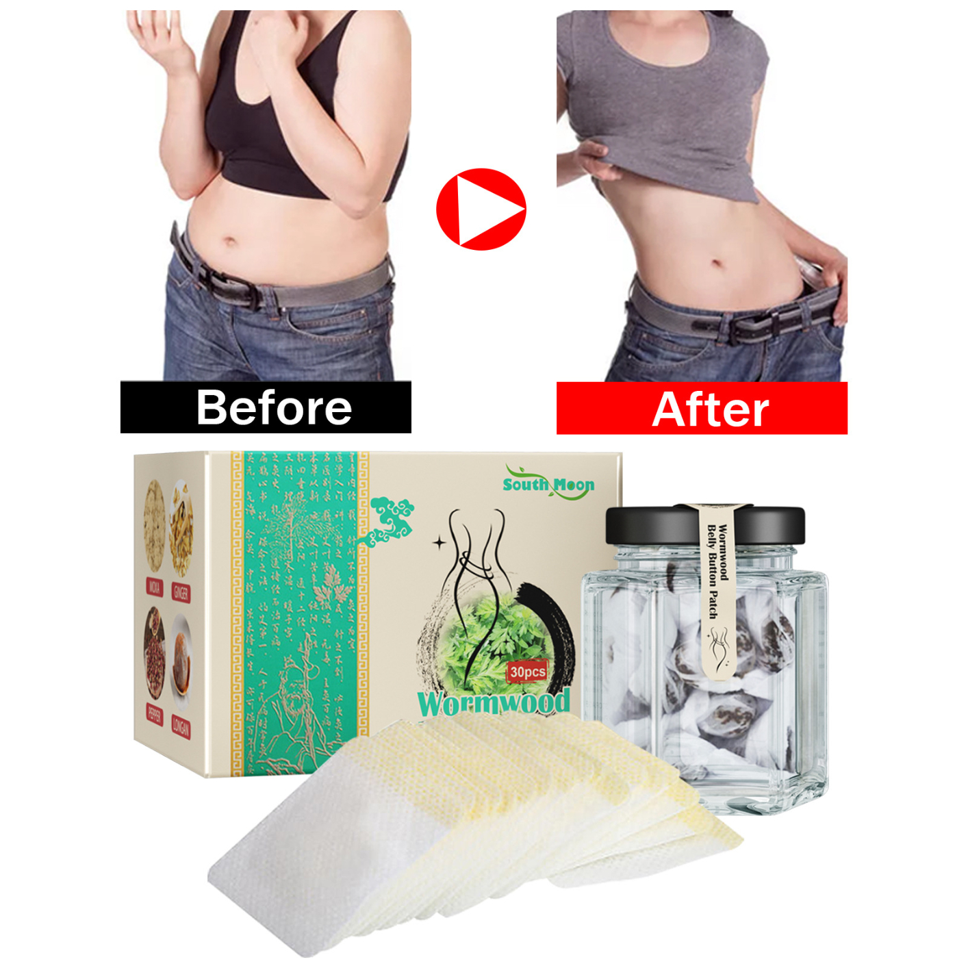 Mugwort Belly Patch, Natural Wormwood Essence Pills and Belly Sticker (30Pcs/Box), Moxibustion Belly Button Patch for Men and Women