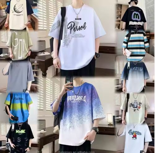 Summer Crewneck Fitted T-shirt Digital Printer Women's and Men's Cotton Polyester T-shirt