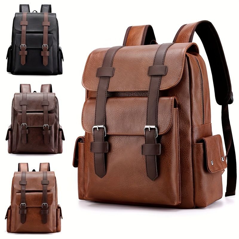 Vintage Business Backpack for Men Women Simple Soft PU Laptop Bag Trendy Large Capacity Travel Backpack Daily Commute Computer Rucksack
