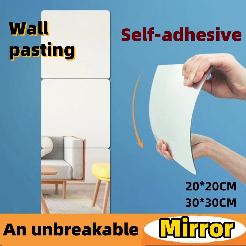 Unbreakable mirror 20*20cm,30*30cm Acrylic mirror wall stickers, self-adhesive full body mirrors, dressing mirror stickers CRRSHOP Wall stickable Soft mirror