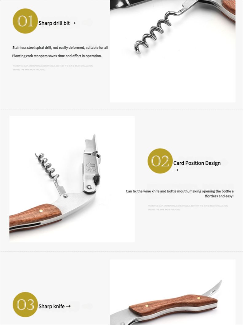 Creative Haima Knife Red Wine Bottle Opener Multi functional Stainless Steel Pear Wood Wine Beer Bottle Starter Wine Opener
