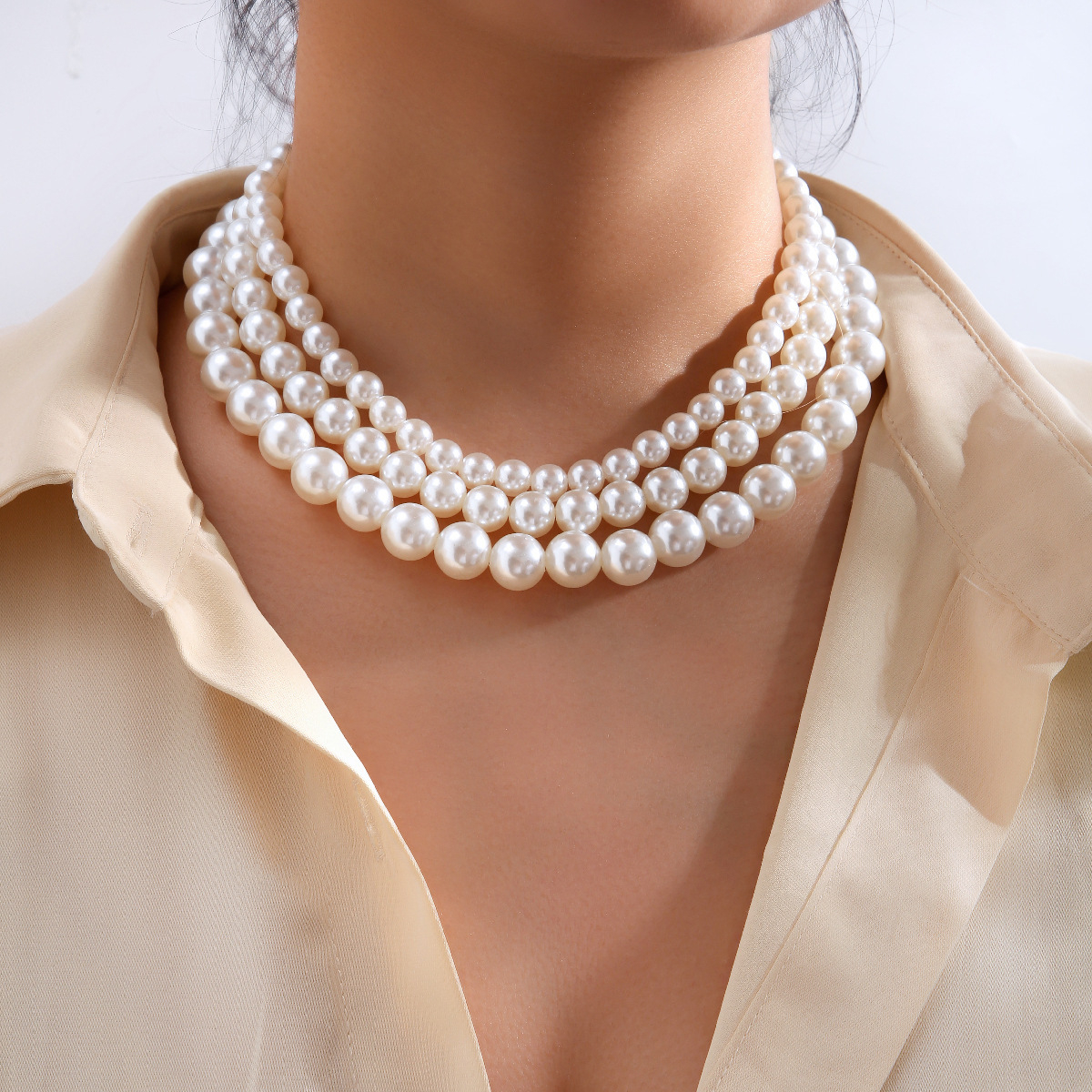 56516 Creative Simple Female Three Layer Clavicle Chain Vintage Necklace Baroque Jewelry Pearl Necklace