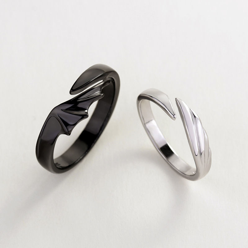 J Men Women Angel and Devil Couple Rings Simple Black White Ring Jewelry