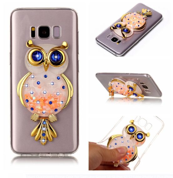 Liquid Quicksands Phone Case For Samsung Galaxy S8 S8 Plus S7 S7 Edge iPhone 7 Plus iPhone 8 Plus Rainbow Horse Unicorn Rhinestone Owl Soft TPU Phone Cover Shell