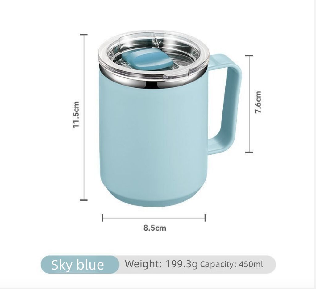Stainless Steel Coffee Cup with Lid Household Drinking Cup Office Insulated Cup Large Capacity Kitchen Dining Dinnerware Coffee Cups Mugssky blue
