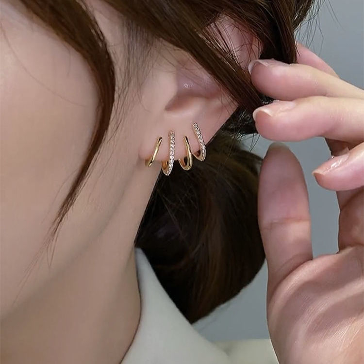 H205 Women's Simple Gold Gold Diamond Ring Earrings Jewelry Gift