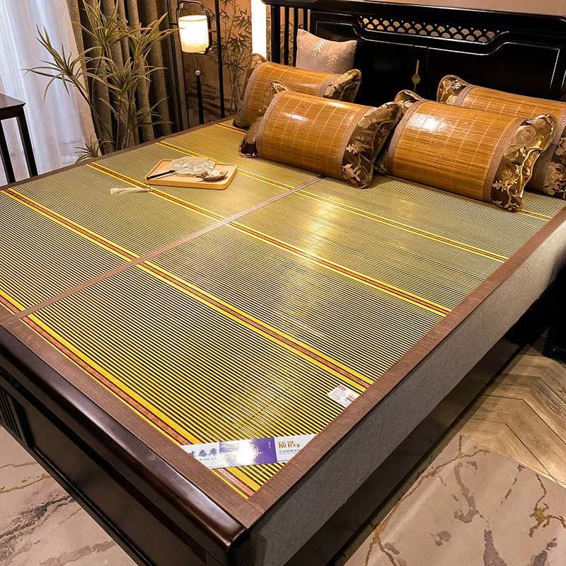 Summer mat pure natural carbonized bamboo mat foldable household bamboo mat double-sided rattan mat student dormitory ice silk mat