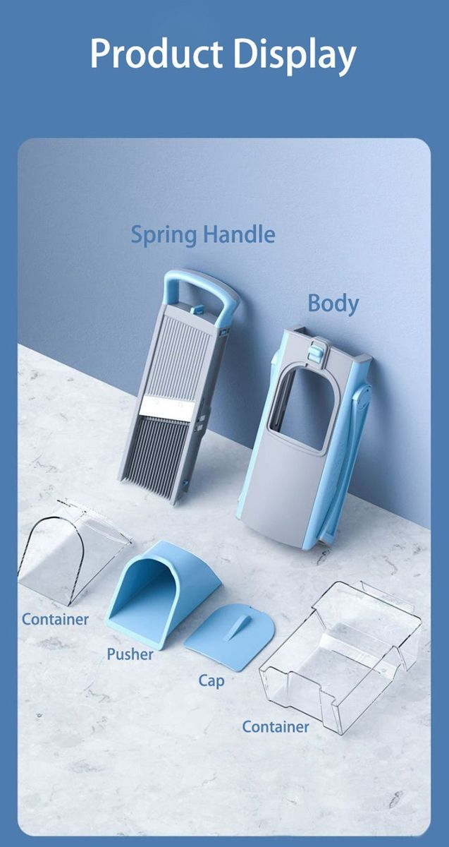 ONCE FOR ALL Upgrade Safe Mandoline Slicer Plus, Biger Size, Adjustable Vegetable Food Chopper Potato Fries Cutter, Detachable Blade, Kitchen Chopping Artifact, Gift (SkyBlue)