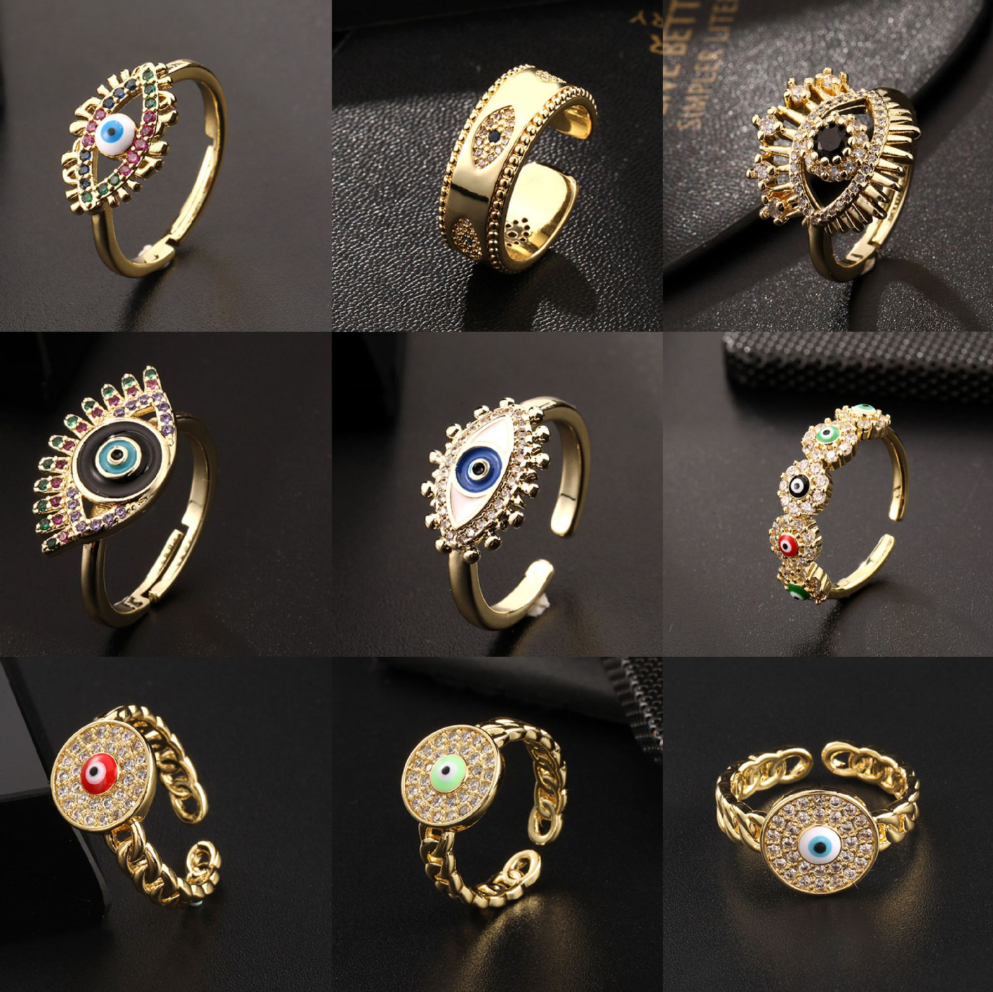 537 Women Color Dripping Zircon Crystal Evil Eye Ring Personality Simple Party Jewelry