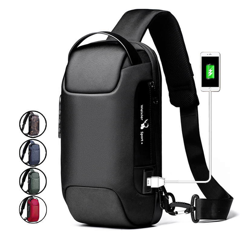 Rechargeable business work crossbody bag chest bag men's shoulder bags CRRshop free shipping best selling male famale can be charged portable chest bag headset anti-theft snug storage diagonal shoulder bag unisex scratch and splash resistant