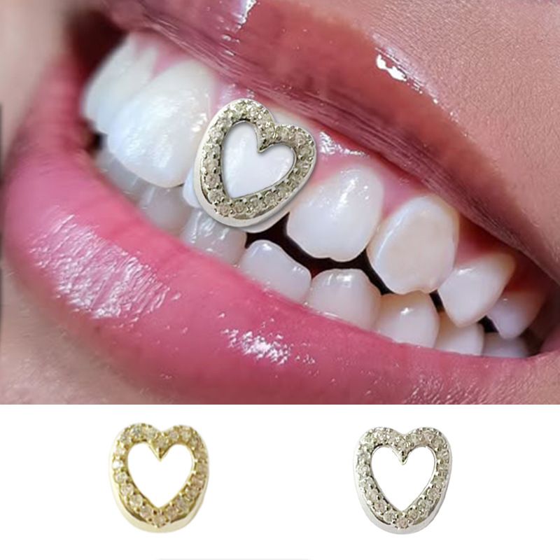 Gold and Silver Heart Grillz with Diamonds Gold teeth Silver teeth Gold grillz Silver grillz Hip-hop grillz