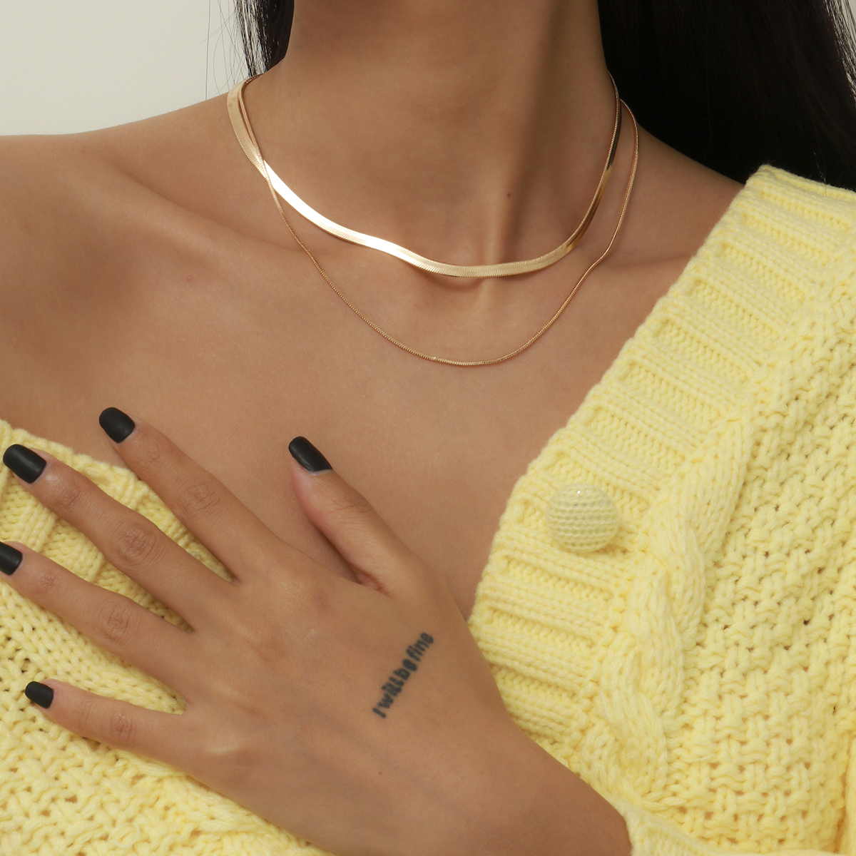 C03899 Gold Plated Snake Chain Necklace Herringbone Choker Layered Necklaces for Women