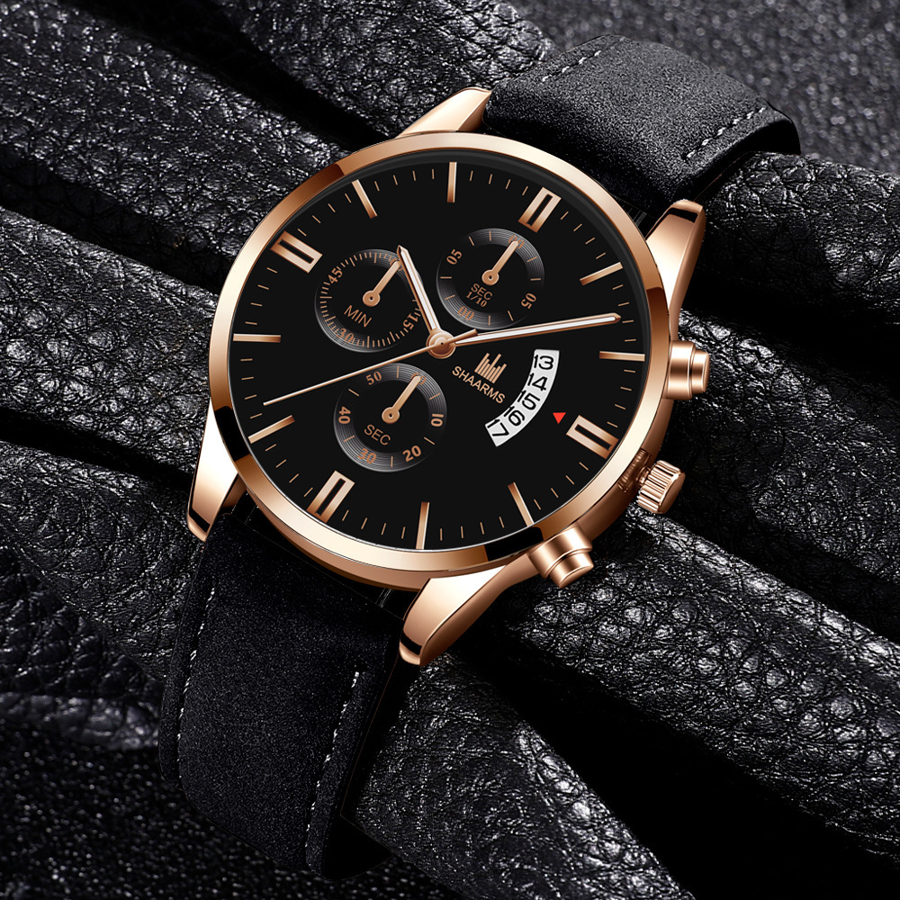 psrs01 Luxury Mens Watch Fashion Sport Wrist Watch Alloy Case Leather Band Watch Quartz Business Wristwatch Calendar Clock