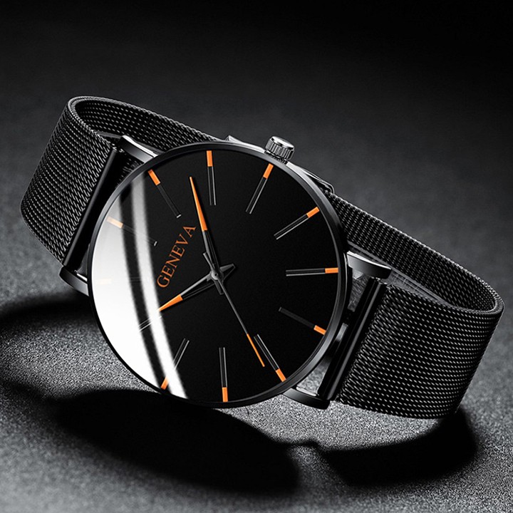 2021 Men's Watches Fashion Ultra Thin Watches Simple Men Business Watch Stainless Steel Mesh Belt Watch

